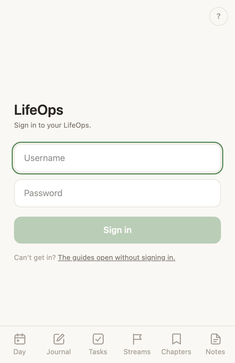The sign-in page: a username field, a password field, and the button that signs in.