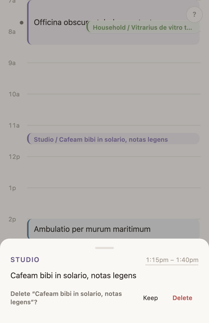 The delete confirmation, naming the entry it will delete, with Keep and Delete.