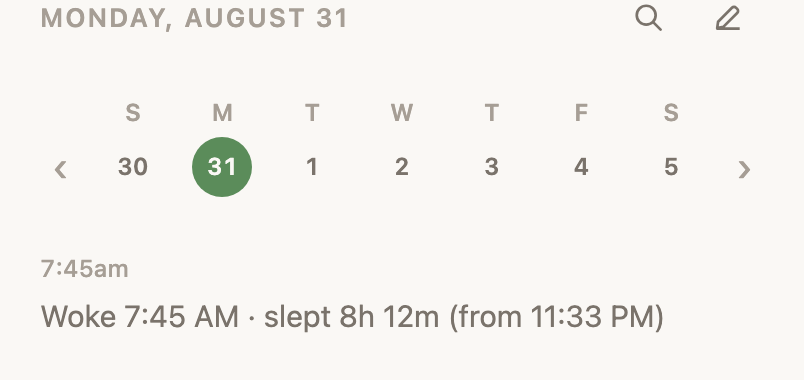 The week strip above the feed, the days of the week with today circled and arrows either side to step a day.