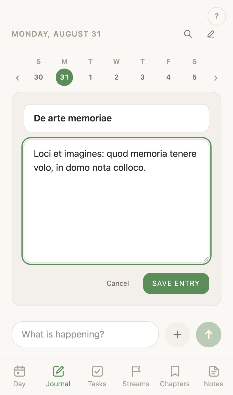The longer-entry composer, with a title field and a larger body area.